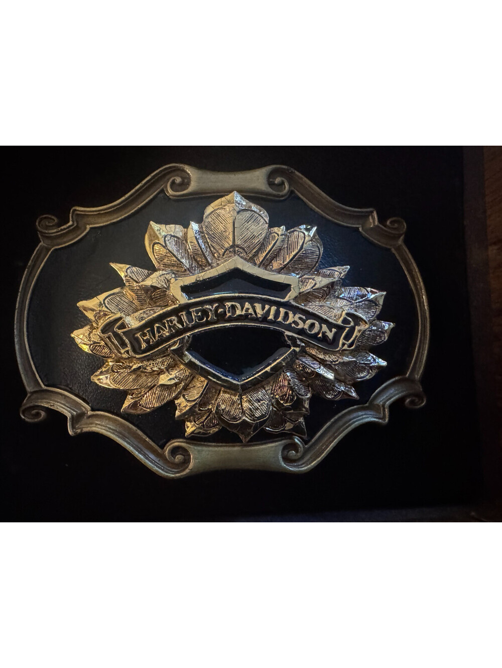 Vintage 1978 Harley Davidson Black & Gold Raintree Belt Buckle New in Box